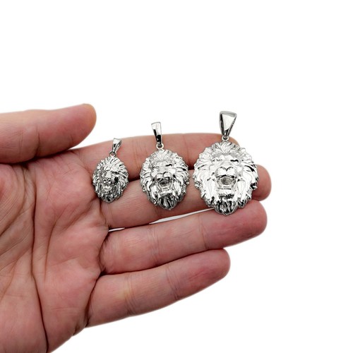 Real 14K White Gold Lion Pendant, 3 Sizes, Solid Gold Leo Pendant - Picture 2 of 9