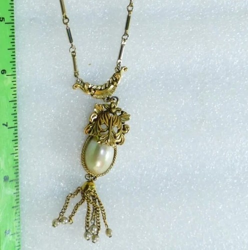 Collana Vintage Goldette Vittoriana Finta Perla Vetro Goccia Marca Creatore - Foto 13 di 13