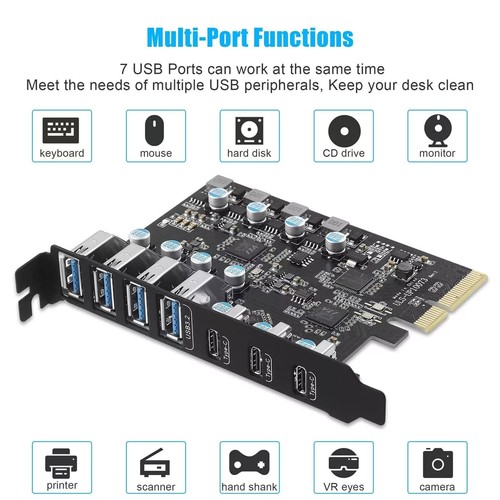 Desktop Expansion Card 20 Gbps Bandwidth 7 Ports( 4*USBA 3*USBC) For Win For Mac - Afbeelding 7 van 12