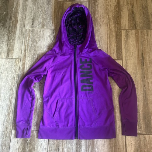 Justice Active Purple Zip Up Lightweight Hooded Jacket Girls Size 10 "DANCE"
