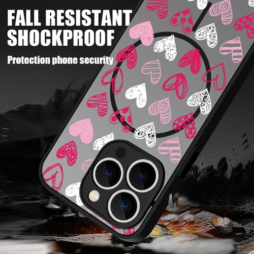 For iPhone 16 Pro Max 15 14 13 12 11 MagSafe Hard Shockproof Heart Case Cover - Picture 11 of 19