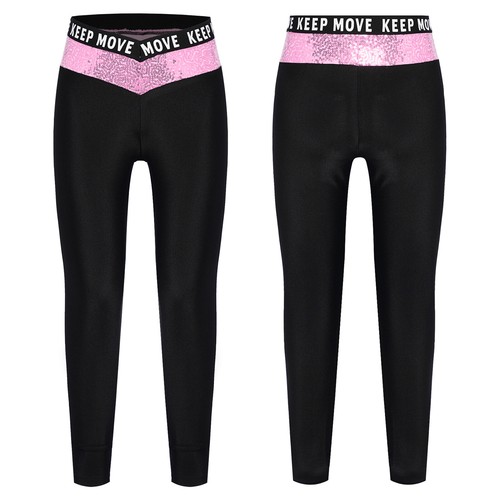 Kids Girls Shiny Sequins Pants Jazz Hip Hop Dance Slim Fit Yoga Workout Sports - Picture 61 of 70