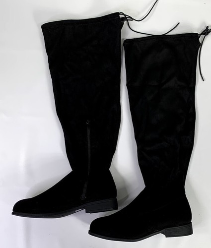 Wild Diva Lounge Black Suede Oksana 116W Over The Knee Boots Size 8.5 Tie Back - Picture 2 of 8