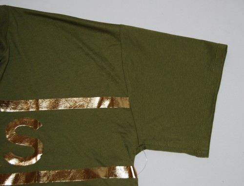 NWT Michael Kors Women's Olive Green Cropped Boxy Gold Bar Logo SS T-Shirt sz XL - Picture 4 of 9