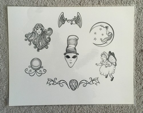 Tattoo Studio Shop Flash Single von Angel Alien Dr. Seuss Moon Puppe 11 Zoll x 17 Zoll Druck - Bild 1 von 4