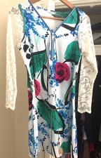Ladies Designer White floral dress with belt size S/M
