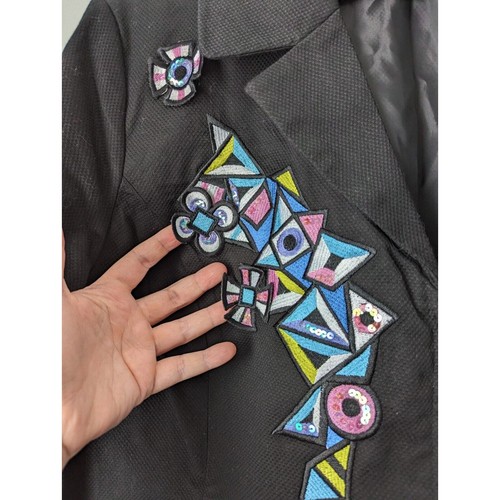Bob Mackie Wearable Art Blazer Jacket Black Geometric Appliques Sequin 1X - Picture 2 of 9