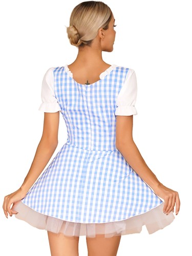 Women Miss Muffet Fairytale Apron Plaid Maid Fancy Dress Up Halloween AU - Picture 12 of 29