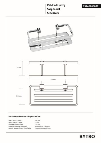 Cesta de jabón BYTRO latón cromo 105x250x70 mm para baño y WC >> para perforar - Imagen 2 de 7