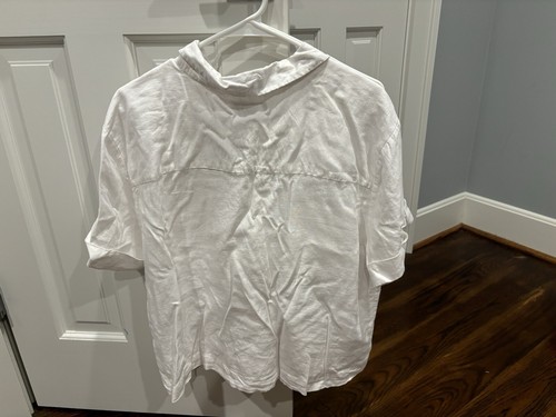 Leinen Damen Alexander Jordan Kurzarm Bluse Oberteil Gr. XL Elfenbein - Bild 2 von 4