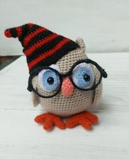 Hand Crochet Owl With Glasses Stuffed Toys Animals Birds Knit Amigurumi Gift