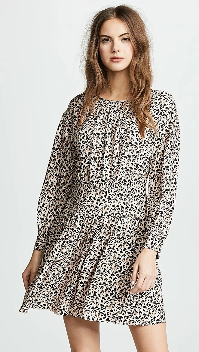 REBECCA TAYLOR Leopard Print Silk Long Sleeve Mini Dress Size 6