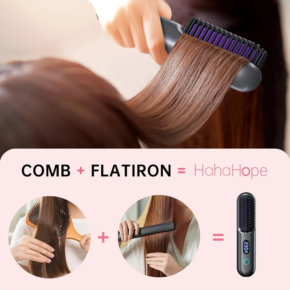 Cordless Hair Straightener Brush-Portable Straightening Comb for Travel&Home - Image 3 of 4