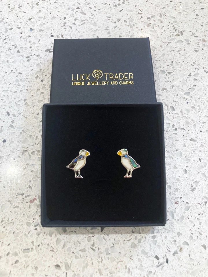 Lucky Paua Shell and Mother of Pearl Puffin Stud Earrings Mothers Day Gift - Image 3 of 3