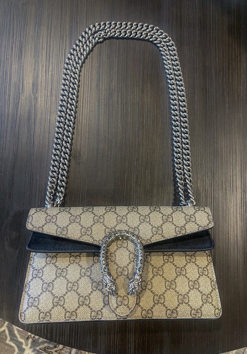 Gucci 499623 GG Supreme Small Dionysus Chain Strap Ebony and Gucci 499623 GG Supreme Small Dionysus Chain Strap Ebony and