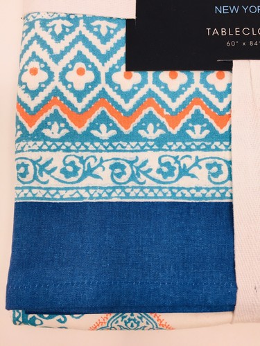 NWT Cynthia Rowley Turquoise Orange Medallion Tablecloth 60 x 84 Oblong  - Picture 3 of 3