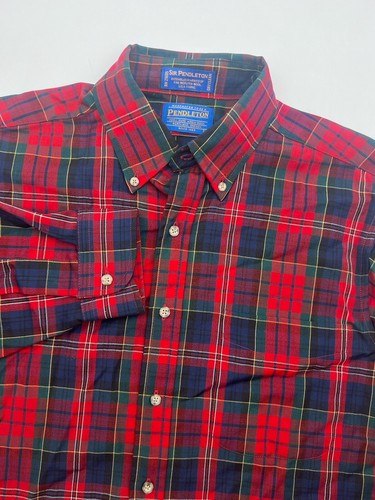 Vintage Sir Pendleton Wool Flannel Shirt M Red Tartan Plaid Button Down