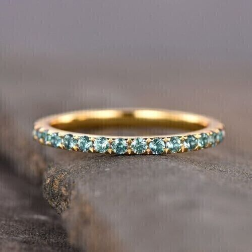 1.5ct Lab Created Aquamarine Wedding Eternity Band Ring 925 Sterling Silver - Picture 2 of 5
