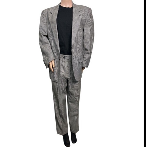 Vintage 90s Burberry Men’s Wool Suit Small Houndstooth black white  size 34 S - Picture 6 of 18