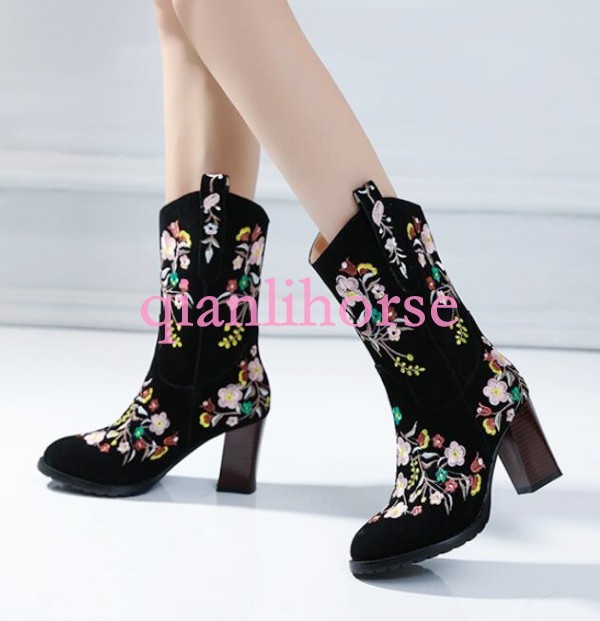 Gamuza real bordado floral floral floral para mujer mitad de la Pantorrilla Tacón de bloque de inicio Club Fiesta Boho Zapato 6a60e6 Gamuza real bordado floral floral floral para mujer mitad de la Pantorrilla Tacón de bloque de inicio Club Fiesta Boho Zapato 6a60e6