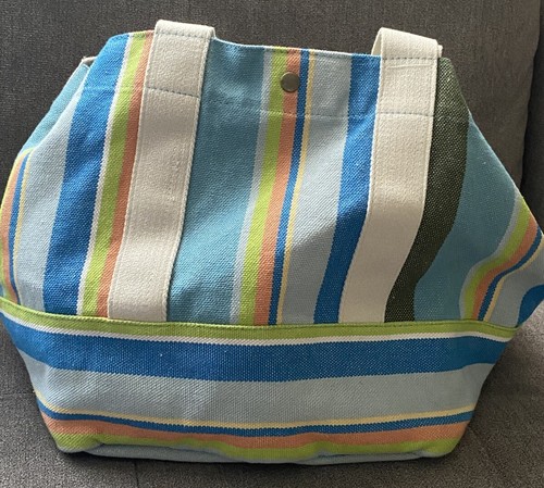 COLDWATER CREEK 100% Cotton Canvas Candy Stripe Tote Book Bag Hobo Purse - Picture 2 of 5