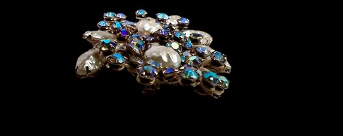 Vintage Judy Lee Baroque Faux Pearl AB Rhinestone Spray Brooch Pin #C-3 - Picture 6 of 6