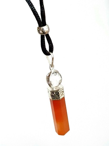 Carnelian Pendant Necklace Quartz Ball Crystal Stone Gemstone Pencil Bead Cord - Picture 15 of 24