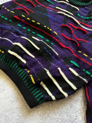 Vintage 80er Pullover Coogi Pulli Oversize Unisex Mehrfarbig Strick Abstrakt L - Bild 8 von 22