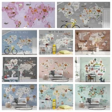 3D World Map Animals Self-adhesive Wallpaper Removable Wallpaper Wall Mural