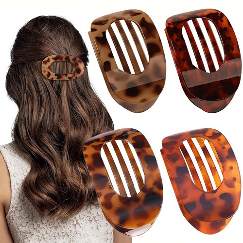 4x Flat Hair Claw Clips Round Accessories Lay Down Women GirlmSimple Strong Hold - Picture 13 of 18