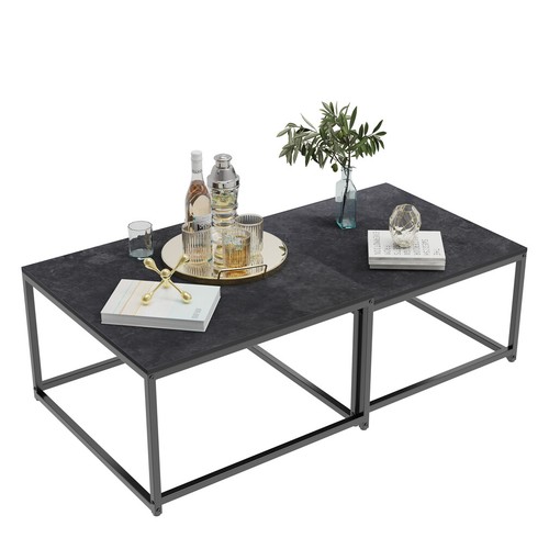 Modern Glossy Finish Sintered Stone Coffee Table Nested Set Sofa Side End Tables - Picture 214 of 329