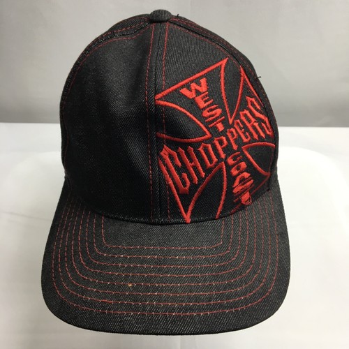 West Coast Choppers Jessie James Denim Trucker Cap Blue Red Snap Back  - Picture 1 of 4