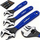 3 Piece Adjustable Wrench Set, Wide Jaw Black Oxide Wrench, Metric & SAE Scal...