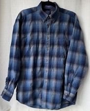 Pendleton Sir Pendleton Mens Large 100 Virgin Wool Blue Plaid Shirt USA Fabric