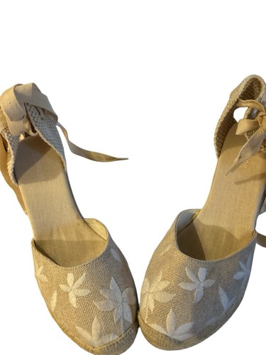 Soludos Marseille Wedge Espadrilles Woman Size 7.5 Tie Up Laces Cream Floral - Picture 5 of 9