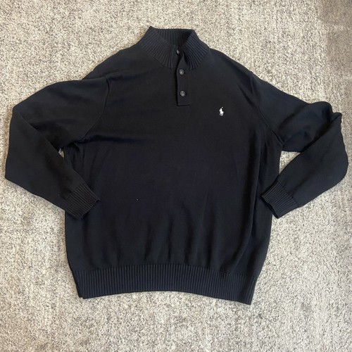 Polo Ralph Lauren Mens Sweater Black 3XLT Pullover Button Collar Knit Casual