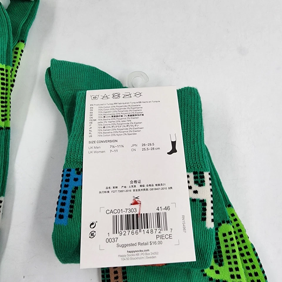 Calcetines Happy Socks Cactus Crew para hombre M 8-12 verde multi - 2 pares Foto 4 de 4