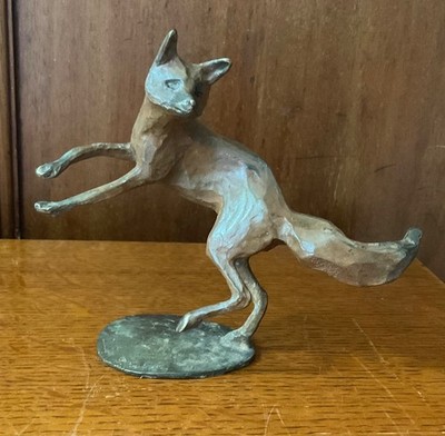 Signierte Michael Storey Bronze Skulptur ''Springender Fuchs'' 11,5 cm