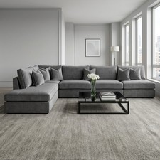 Elegant Grey L-Shape 6 Seater Corner Sofa Fabric Lounge Furniture Free Delivery