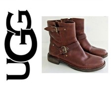 UGG Fabrizia leather boots; buckles, side zip...
