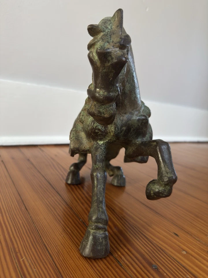Estatua escultura de caballo guerrero de la dinastía Tang china de bronce fundido de colección Foto 3 de 4