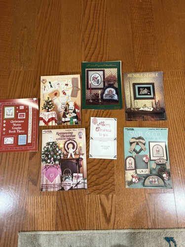 VTG Christmas Cross Stitch Assorted Pattern Books And Leaflets Set Of 7 - Picture 1 of 12
