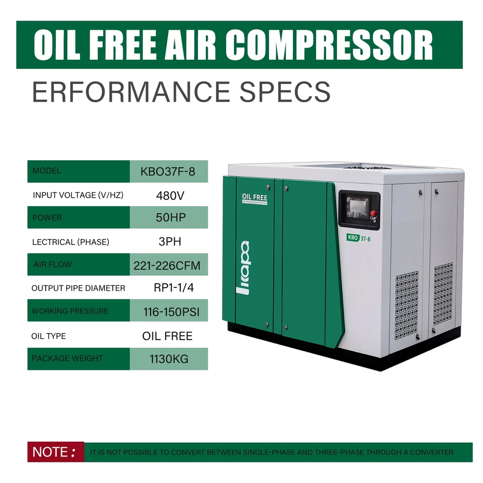 Безмасляный винтовой воздушный компрессор 50 л.с./37 кВт 125 фунтов на кв. дюйм 226 куб. футов/мин 3 фазы 460 В - Изображение 2 из 4