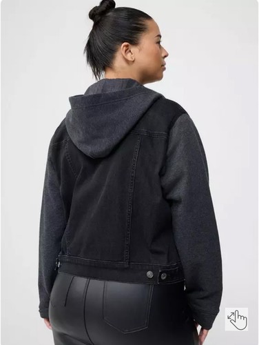 Torrid Black Gray Hooded Denim Trucker Jacket Size 3 - Picture 3 of 6