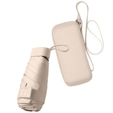 Compact Travel Umbrella Mini Folding Sun Parasol with Case Beige 1 Pack