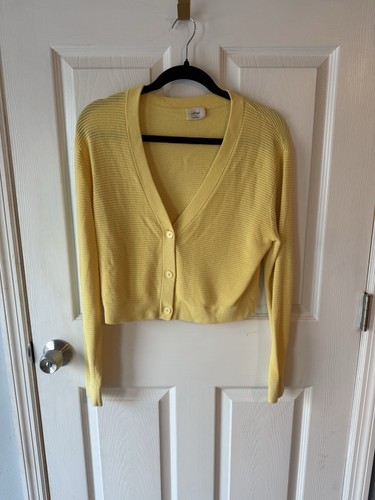 Wilfred Aritzia Women's Cropped Cardigan Sweater Size M Linen Blend Yellow - Picture 4 of 5
