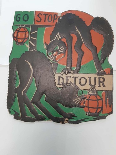 Alte Vintage Halloween Pappe Stanzform Stanzform Pfeife Katzen Laternen 30-50er - Bild 1 von 5