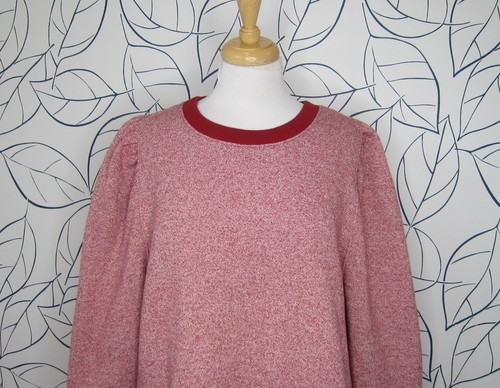 LOFT Puff Sleeve Long Sleeve Sweatshirt Heathered Brick Red Women's Size XXL - Picture 4 of 10