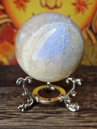 Stunning Blue Flash Moonstone Crystal Sphere 55mm 232g & Silver Stand - Picture 15 of 16