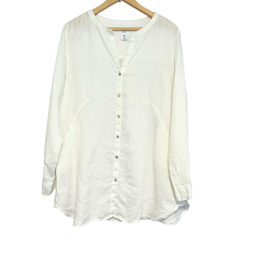 Sigrid Olsen Linen Button Up Top Womens Size XL Creamy White Beachy Sustainable